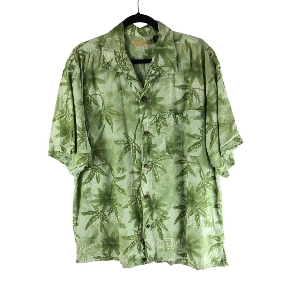 Eagle Dry Goods Mens Hawaiian Aloha Shirt Cotton Blend Palm Print Green XL